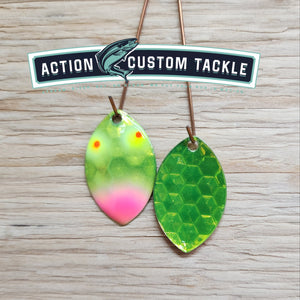 3.5 Cascade, Candy Key Lime back, Chartreuse dots with red centers pink tipped