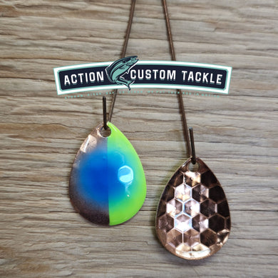 3.5 Colorado, copper back, Copper 1/2 Lime Chartreuse Blue dot
