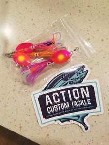 Silver blade series, Size 4 Cascade, Candy pink back, Candy pink | Red, Chartreuse dot
