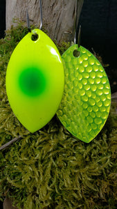 Silver blade series, Size 5 Cascade, Candy Chartreuse back., Chartreuse Green dot