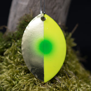 Size 5 Cascade, Brass back, Brass | Chartreuse, Green dot