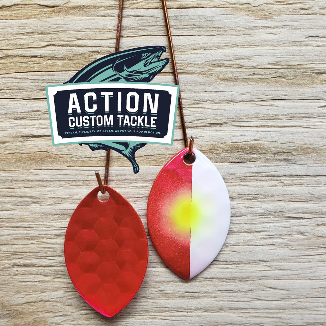3.5 Cascade, Candy Strawberry Red front and back, 1/2 White Lime chart dot