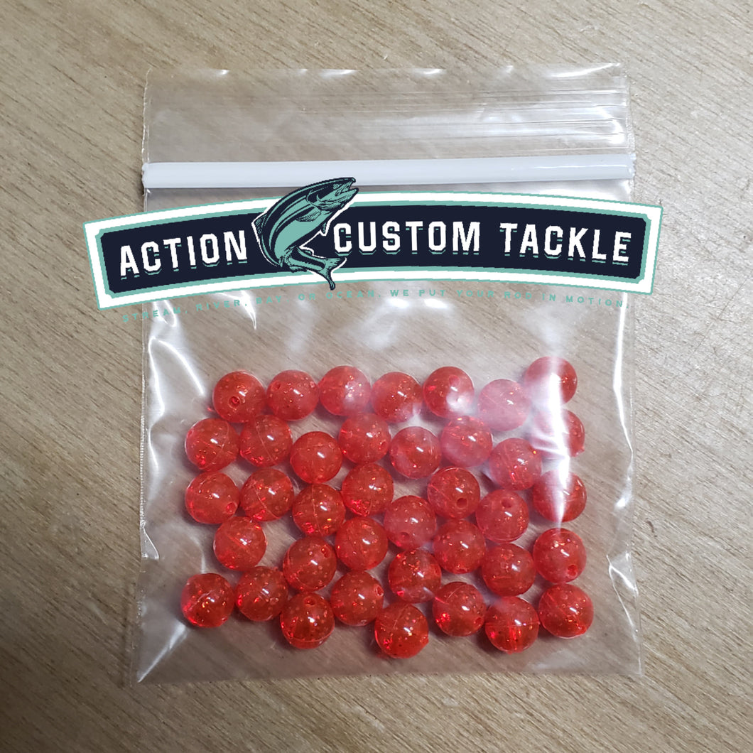 8mm bead, Fire Red with gold flake, 20 or 60 pack