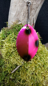 Size 5 Cascade, Brass back, Purple and Pink with Black dots