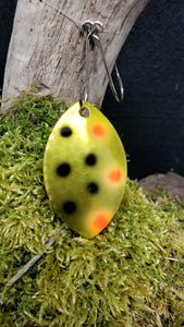 Size 5 Cascade, Brass back, Candy Yellow with Black and Red dots