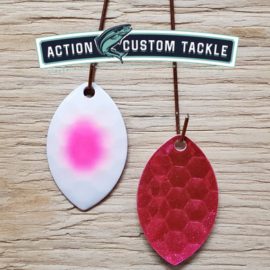 3.5 Cascade, Pink Sparkle back, White , Pink dot